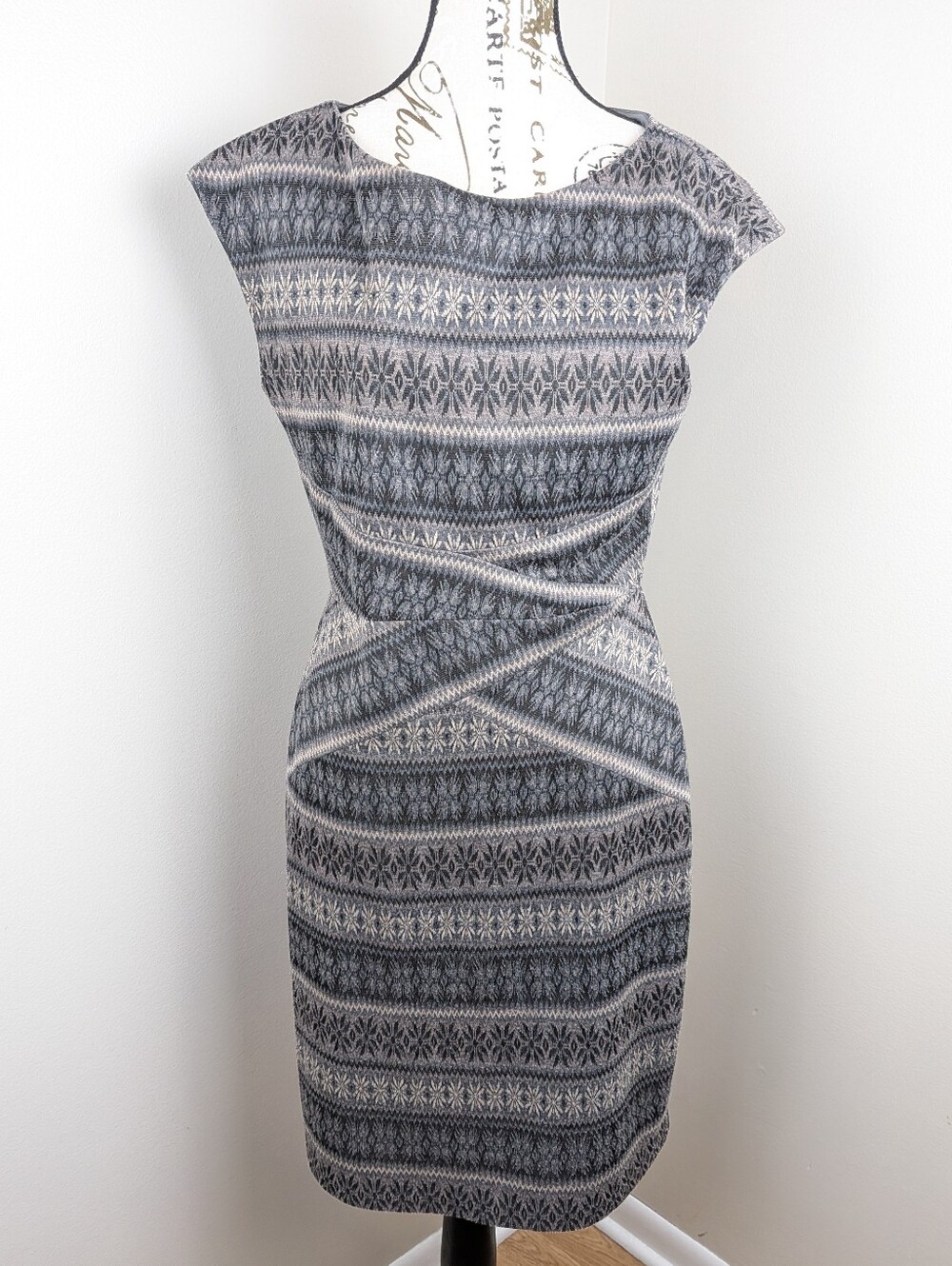 DONNA RICCO Women's Gray Black Geometric FairIsle Knit Dress Size 10 Academia